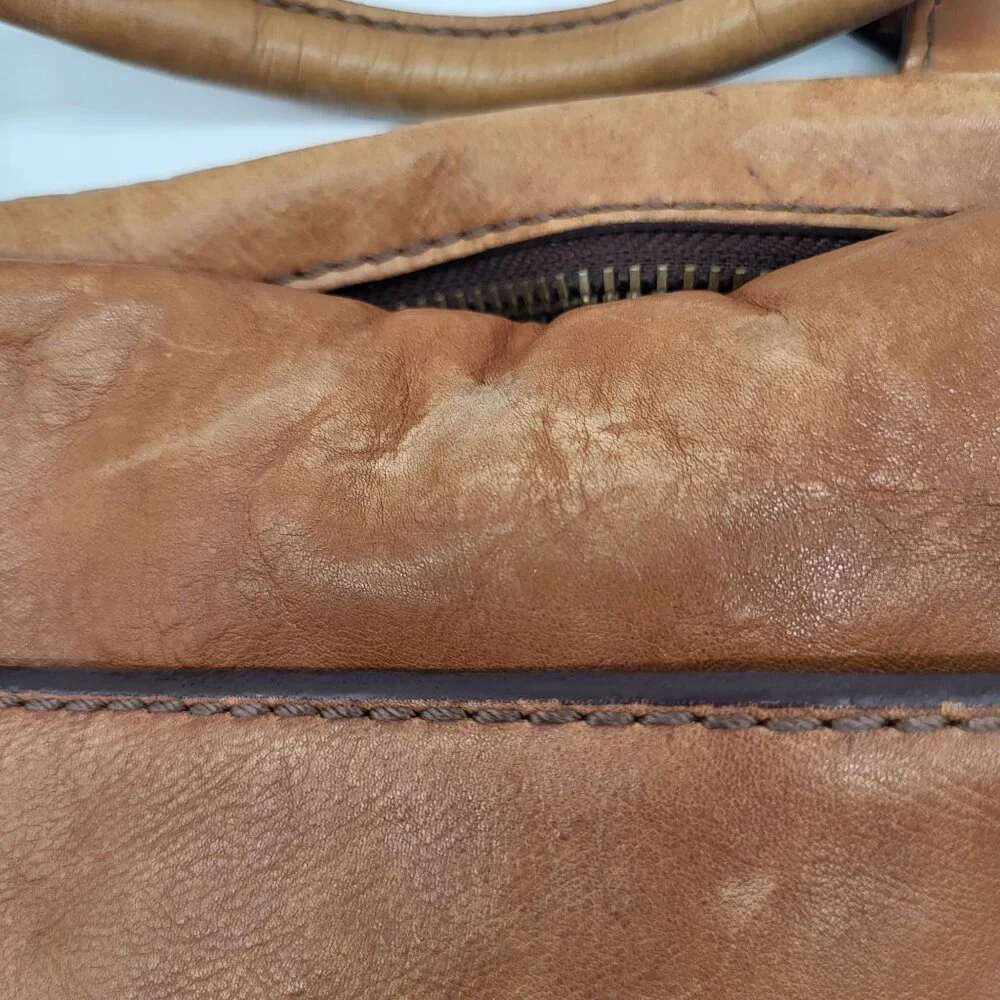 FOSSIL Brown Leather Laptop Bag Satchel Messenger Shoulder Strap y2k acadamia - Picture 7 of 16